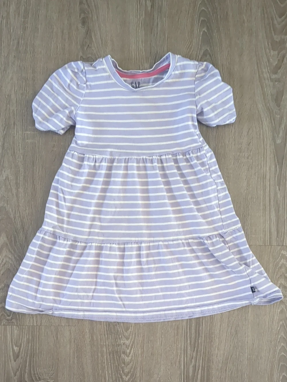GAP Lavender and White Striped Puff-Sleeve Dress